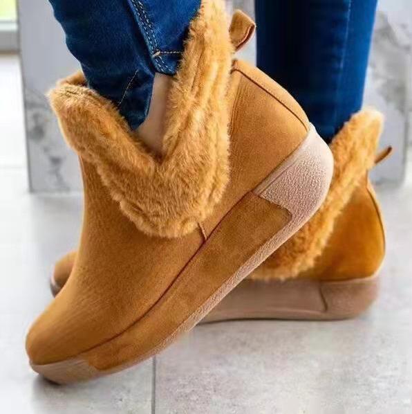 Head Suede Flat Heel Solid Brown Spot Snow Boots