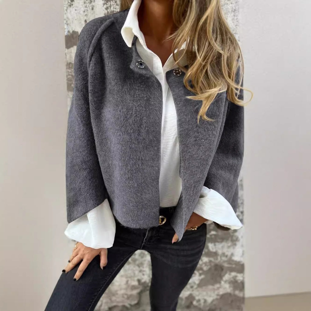 Women's Batwing Sleeve Cardigan Ins Fashion Cropped Jacket Tops Autumn And Winter Loose Short Cashmere Coat