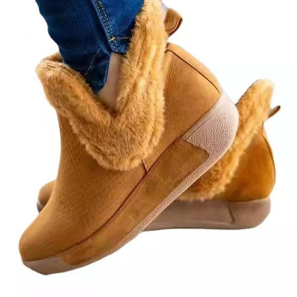 Head Suede Flat Heel Solid Brown Spot Snow Boots