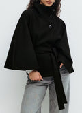 Winter High Neck Batwing With Belt Fashion Loose Elegant Button Top Trench Coat For Women Clothing