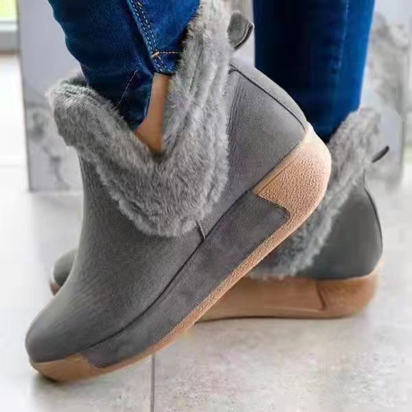 Head Suede Flat Heel Solid Brown Spot Snow Boots