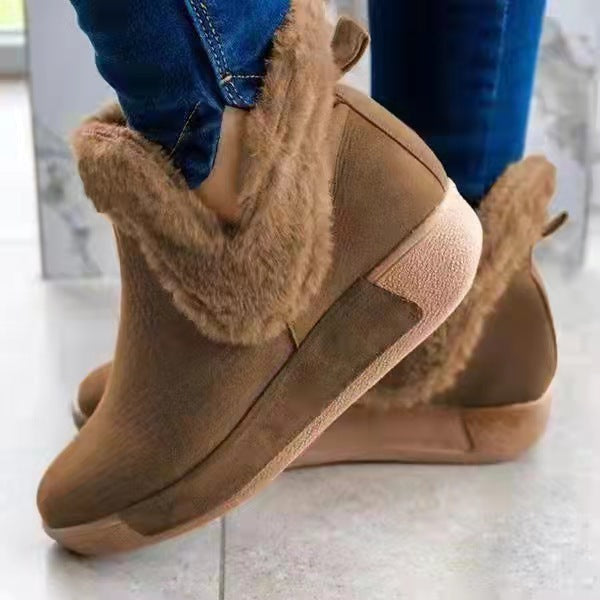 Head Suede Flat Heel Solid Brown Spot Snow Boots